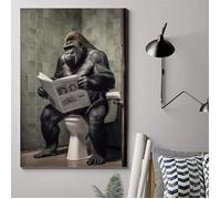 Poster gorille sur les toilettes pour salle de bain Animal amusant sur les toilettes Noir et blanc Art mural Sans Cadres 50x70cm