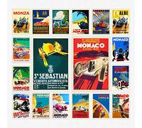 Poster Grand Prix - Poster décoratif double face de formule 1 - Ensemble de posters tendance double face de voitures vintage pour chambre de garçon, chambre de garçon, poster de voitures et impression