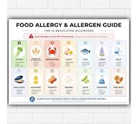 Poster guide sur les allergies alimentaires et les allergènes A3 - Tableau mural de sécurité des allergènes réglementés - Cuisine Restaurant Café Sécurité alimentaire Impression éducative