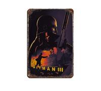Poster Hitman 3 - Agent 47 - Jeu vidéo rétro - Plaque en métal chic - Peinture en fer - Pour bar, personnes, grotte, café, famille, garage - Décoration murale - 20 x 30 cm
