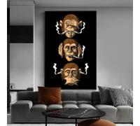 Poster humoristique avec trois singes de la sagesse en pierre, peinture sur toile, impression HD, décoration d'intérieur, cadeaux 20 x 30 cm, sans cadre