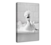 Poster humoristique canard dans la baignoire (3) sur toile pour décoration de salon, chambre à coucher (20 x 30 cm)