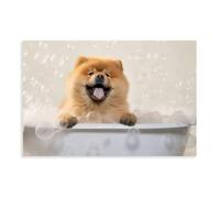 Poster humoristique Chow Chow dans un bain - Art mural imprimé sur toile pour salon, chambre à coucher - 30 x 45 cm
