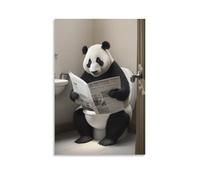 Poster humoristique de panda assis sur les toilettes, lisant un journal humoristique, vintage, art animal, poster sur toile, décoration murale pour salon, chambre à coucher, 30,5 x 45,7 cm (30 x 45,7