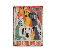 Poster humoristique en métal avec inscription « I Love Dogs » - Décoration murale rétro - 30 x 40 cm