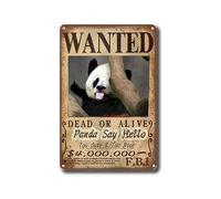 Poster humoristique en métal avec inscription « Panda say hello wanted »