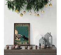 Poster humoristique « Please Close The Lid » pour salle de bain, salle de bain, art amusant de chat pour salle de bain, décoration de salle de bain, affiche d'art mural en métal, 20,3 x 30,5 cm