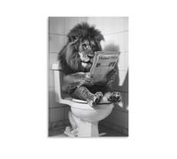 Poster humoristique sur toile représentant un lion assis sur des toilettes, lisant un journal de salle de bain, style vintage, art mural, décoration murale, peinture pour salon, chambre à coucher, 30