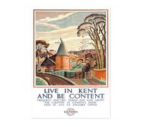 Poster Impression Oeuvre Vivez Dans Le Kent Et Soyez Heureux, Tableau Impression Murale Paysage Urbain, Affiches Chemins de Fer Britanniques, Art Mural UK Vintage, Décoration Maison Salon, Sans Cadre