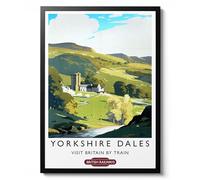Poster Impression Oeuvre Yorkshire Dales-Visitez La Grande-Bretagne Par Le Train,Tableau Impression Murale Paysage Montagnes Prairies,Affiches Art Mural UK Vintage,Décoration Maison Salon,Sans Cadre