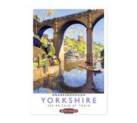 Poster Impression Oeuvre Yorkshire-See Britain By Train, Tableau Impression Murale Paysage Pont et Rivière,Affiches Chemins de Fer Britanniques,Art Mural UK Vintage,Décoration Maison Salon,Sans Cadre