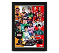 Poster imprimé dédicacé du Grand Prix de Formule 1 Saison 2025 Top 12 Pilotes - Édition limitée Cadeau d'autographe pour les fans - Marchandises souvenirs de collection (Encadré, A3 (30x40cm))