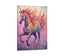 Poster imprimé licorne du monde des contes de fées - Voyage - Licornes populaires roses - Décoration murale pour salon, chambre à coucher