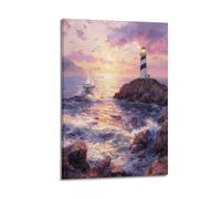 Poster imprimé paysage nautique Océan Crashing Waves Surf on Rocks Nature Paysage Impression HD Rétro Peint Moderne Maison Chambre Chambre Décoration Esthétique 20 x 30 cm