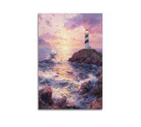 Poster imprimé paysage nautique Océan Crashing Waves Surf on Rocks Nature Paysage Impression HD Rétro Peint Moderne Maison Chambre Chambre Décoration Esthétique 20 x 30 cm