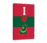 Poster imprimé sur toile « I Love My Country » - Drapeau de la Mauritanie - Décoration murale pour salon, chambre à coucher, cuisine - 20,3 x 30,5 cm