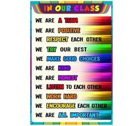 poster Inspirational Classroom Poster In Our Class Rules for Elementary Middle and High School Teacher Created Positive Environment Wall Art (Framed,08x12inch(20x30cm))