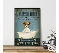 Poster Jack Russell Terrier & Co Bath Soap Wash Your Paws - Poster vintage de Jack Russell Terrier - Affiche murale de salle de bain - Tableau en métal - 20,3 x 30,5 cm