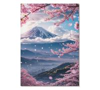 Poster Japon Affiche sakura 210x297 Montagnes cerisiers fleurs ciel rose Carpe Diem