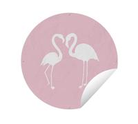 Poster Jardin Rond - Deux silhouettes blanches de flamants roses sur fond rose clair - Ø 120 cm