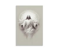 Poster Jésus noir et blanc volant assis Croix Holy Light Peinture décorative sur toile Art mural pour salon, chambre à coucher, 20 x 30 cm