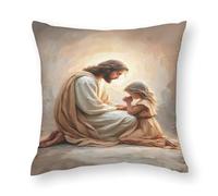 Poster Jésus priant avec fille, peinture chrétienne, Jésus avec enfants Art, image de Jésus, art mural chrétien, Jésus Art, impression de Jésus et de filleTaie d'oreiller en polyester et noyau