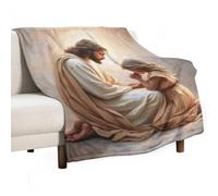 Poster Jésus priant avec une fille, peinture chrétienne, Jésus avec enfants, image de Jésus, art mural chrétien, Jésus et fille, imprimés de Jésus et de fille, couvertures douces et légères 80 x 100