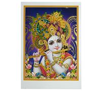 Poster Krishna 50 x 70 cm Brillant doré Inde Accessoire Divinité Dieu Hindouisme Décoration Maison