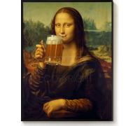Poster la Joconde customisée buvant une chope de bière, Léonard De Vinci (Cadre Non Fourni) Parodie Mona Lisa Oktoberfest, Humour, Décoration Murale Amusante, Affiche Bar amusant (30x40 cm / 12x16")