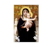 Poster La Madonna des lys de William Adolphe Bouguereau - Décoration murale décorative sur toile pour chambre à coucher, bureau, chambre à coucher, bureau, cadeau - 30,5 x 45,7 cm