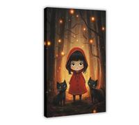 Poster Le Petit Chaperon Rouge - Livre Magique Fantaisie Décoration Chats et Chiens