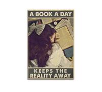 Poster littéraire rétro « A Book A Day » sur toile, cadeau pour vos amis ou pour votre propre utilisation, décoration de chambre à coucher, salon, esthétique, style sans cadre, 60 x 90 cm
