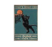 Poster littéraire rétro avec chat noir jouant au basket-ball pour chambre, salon, étude, esthétique et décoration, style sans cadre, 40 x 60 cm