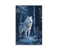 Poster Loup blanc Inside The Forest en hiver - Peinture décorative sur toile - Pour salon, chambre à coucher, art mural - Impression d'image moderne - Décoration de salle familiale - 40 x 60 cm