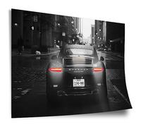 Poster Lumières de voiture rouges la nuit, noir et blanc, noir et blanc, photographie, impression d'art sans cadre, peinture murale - A4, A3, A2, A1, A0, XXL - Salon, Chambre, Cuisine, Décoration