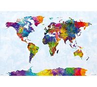 Poster Mappemonde en Aquarelle - Michael Tompsett (91,5cm x 61cm) + Un Poster Surprise en Cadeau!