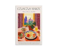 Poster marocain Couscous Maroc rétro pour restaurant, cuisine, salle à manger, cuisine, salle à manger - 3 affiches sur toile - Décoration murale pour salon, chambre à coucher - 20,3 x 30,5 cm