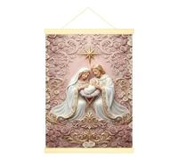 Poster Mary à suspendre sur toile - Art mural religieux classique Joseph Baby Christmas Peach - Poster à suspendre avec cadre - Décoration pour dortoir universitaire - 30,5 x 40,6 cm