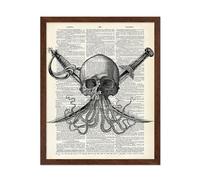 Poster Master Impression de tentacules tête de mort - Poster de dictionnaire - Art squelette de pirate - Design mural d'Halloween - Cadeau pour homme et femme - Décoration gothique pour chambre à