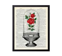 Poster Master Poster d'art de dictionnaire - Impression rose enchantée - Art rose malédiction - Art de la bête de beauté - Art floral - Cadeau pour homme et femme - Décoration pour chambre, salon ou