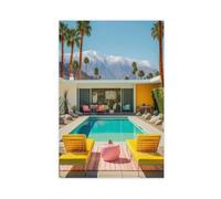 Poster médiéval de Palm Springs Poolside Oasis sur toile - Décoration murale pour salon, chambre à coucher - 20 x 30 cm