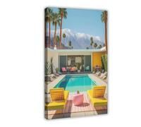Poster médiéval de Palm Springs Poolside Oasis sur toile - Décoration murale pour salon, chambre à coucher - 20 x 30 cm