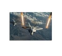 Poster militaire avec deux avions de combat en vol qui émettent des fusées éclairantes dans une scène réaliste et dynamique - Affiches murales décoratives sur toile pour chambre familiale (60 x 90 cm)