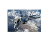 Poster militaire réaliste de F - 35 avion de chasse qui vole à travers les nuages et les montagnes - affiches murales décoratives sur toile et décoration moderne pour chambre à coucher (20 x 30 cm)