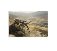 Poster militaire représentant un tireur d'élite dans un terrain désert, représentation réaliste, idéal pour les amateurs de militaires, affiches murales décoratives sur toile et décoration moderne