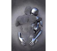 Poster moderne de personnage en métal 3D, peinture décorative effet sculpture 3D, couple romantique, effet embrasse, chambre à coucher, salon, sans cadre. (B 7, 30 x 40 cm x 1)
