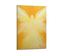 Poster moderne familial sur toile pour décoration murale d'intérieur - Affiches religieuses Ange aux teintes jaunes vives avec ailes - Impressions artistiques avec cadre (50 x 75 cm)