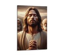 Poster moderne sur toile de Jésus People's Faith Human God - Décoration murale moderne - 30 x 45 cm - Style cadre