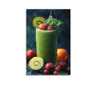 Poster moderne sur toile pour décoration murale familiale, affiche de nourriture, fruits verts, jus de légumes, débordement, réveil, vitalité, goût, cuisine, 50 x 75 cm, style sans cadre