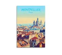Poster Montpellier France vintage sur toile - Décoration murale moderne pour chambre à coucher - 20 x 30 cm